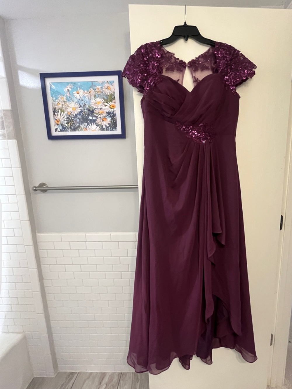 Purple Formal Floor Length Beaded Gown With Lace Up Back Wedding size 16